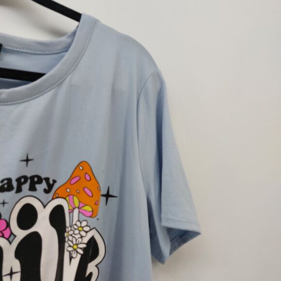 Ruby & Lace Light Blue Top Tee flowers mushrooms Keep it happy Smile Plus Sz 1X - Picture 5 of 14